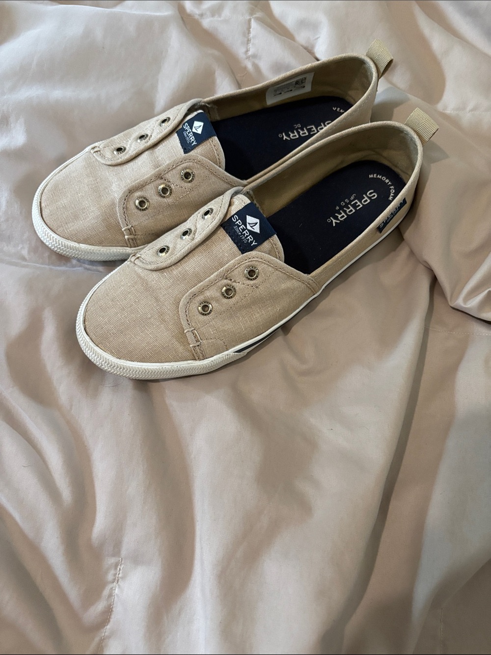 Sperry Canvas Slip-On Sneakers in Tan